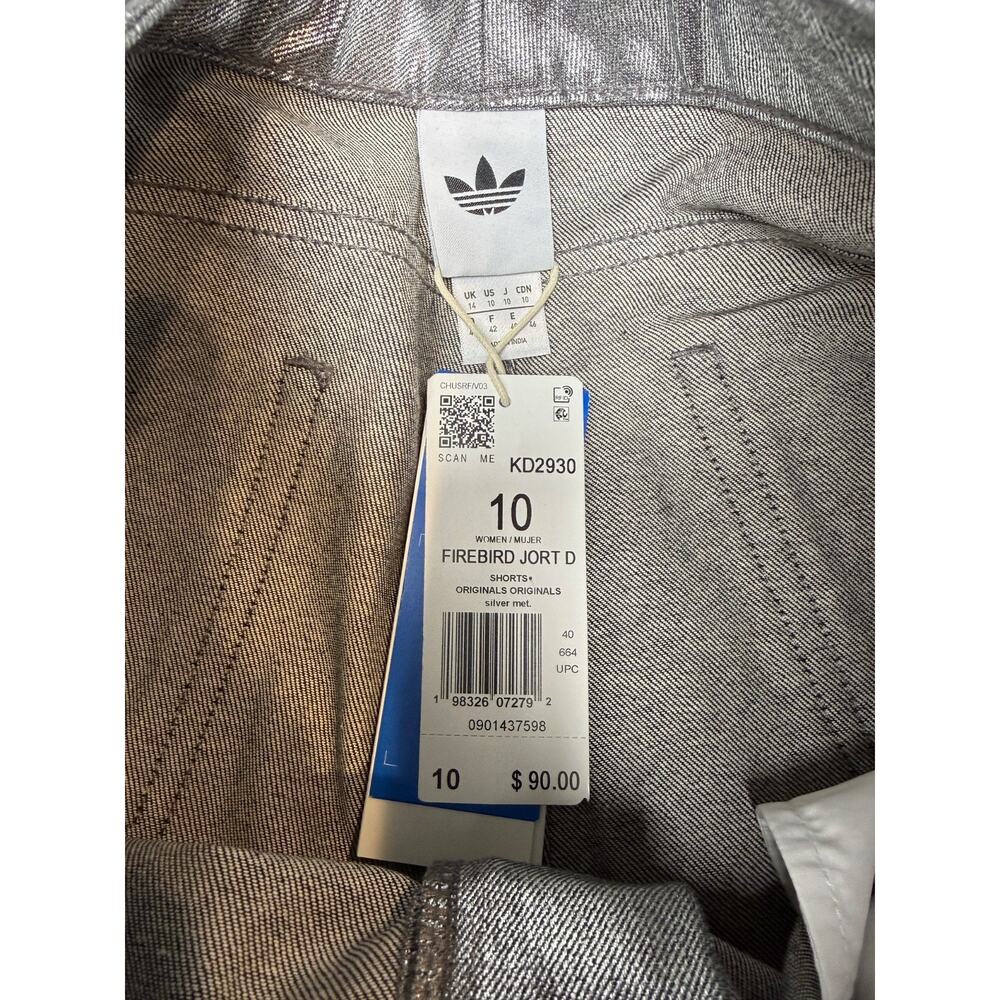Adidas Originals Firebird Silver Jorts Denim Bermuda Shorts Womens 10 KD2930 NWT - Picture 3 of 9